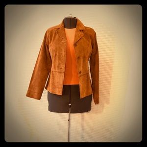 Leather Suede Button front Jacket Tan Size Small